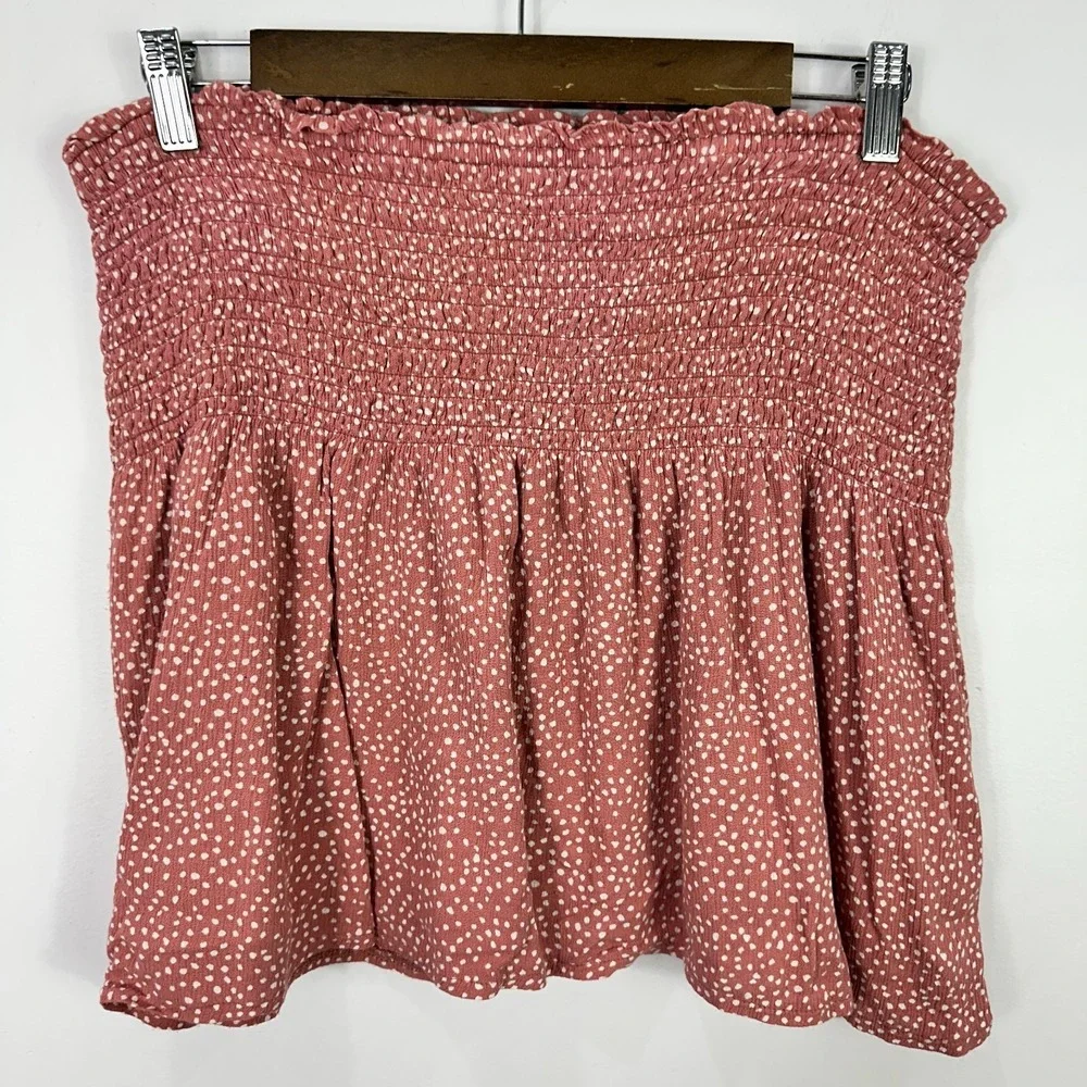 Abercrombie Fitch Mini Skirt Womens Large‎ Pink Polka Dot Smocked Pull On Preppy